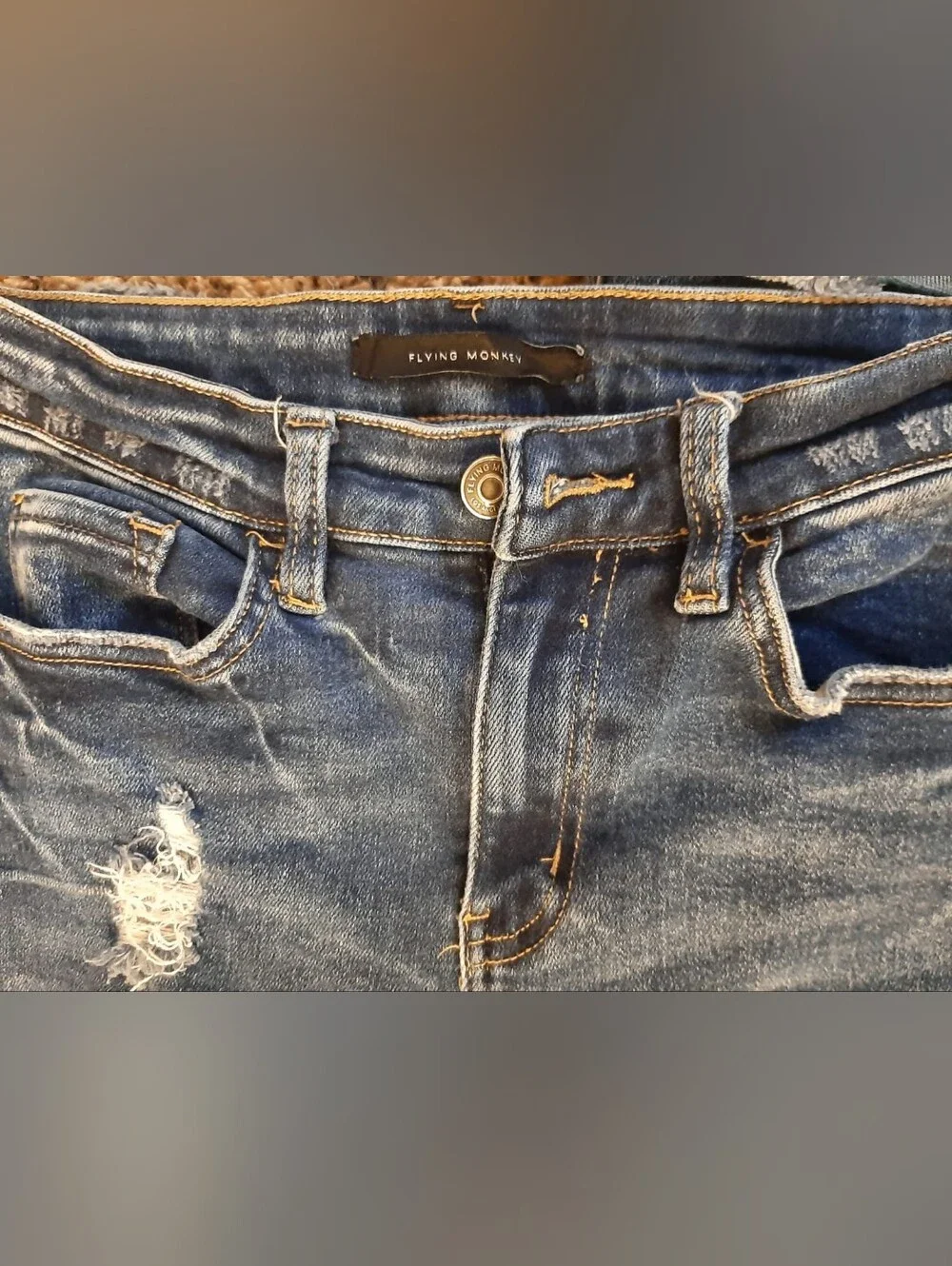 Flying Monkey Distressed Medium Blue Extreme Flare Jeans